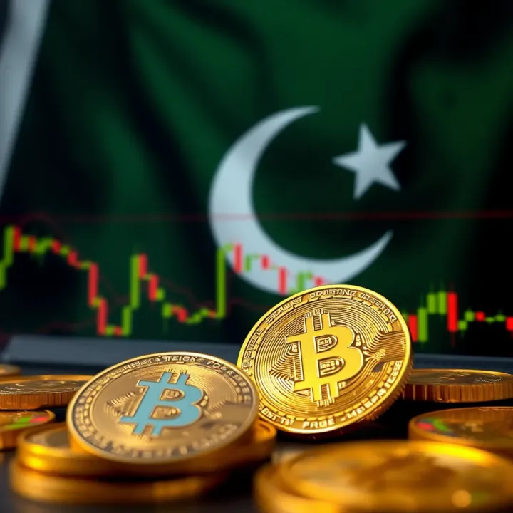 Cryptocurrency market chart with indicators and Pakistani flag background
