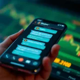 A smartphone screen displaying a cryptocurrency discussion group on a messaging app with various chat bubbles showing crypto terms and icons