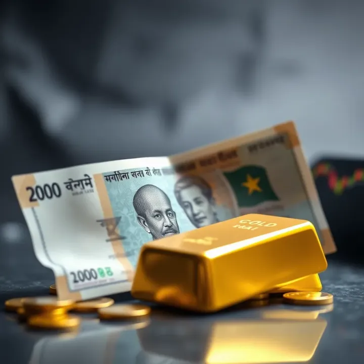 Pakistani rupee notes beside gold bars symbolizing currency impact on gold rate