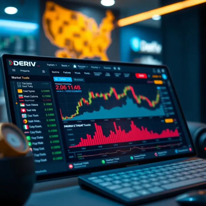 Deriv Trading Dashboard Featuring Market Options and Tools Deriv trading platform user dashboard highlighting market options and trading tools