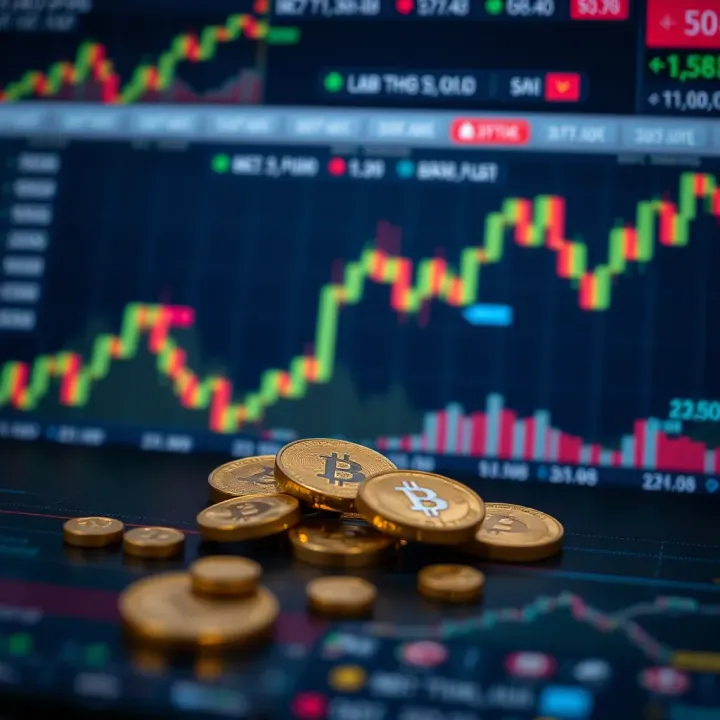 Graphic depicting currency symbols and forex trading elements with a digital background