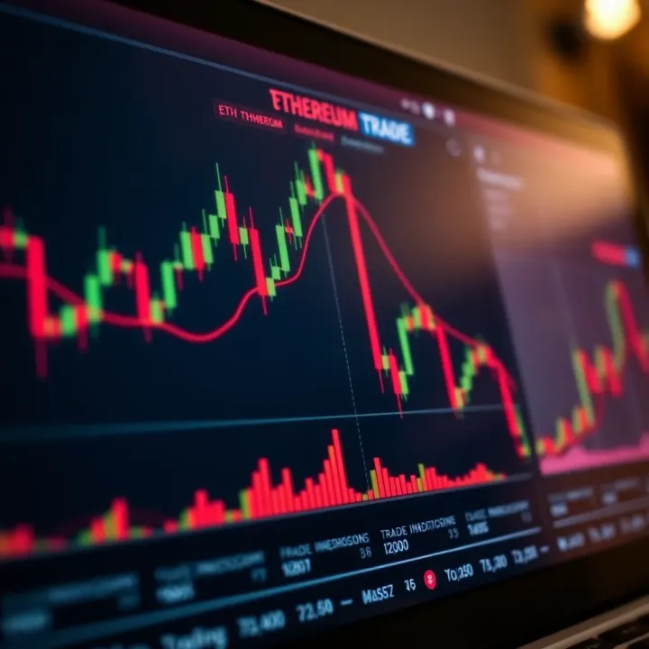 Graph showing Ethereum price trends with candlestick and volume indicators