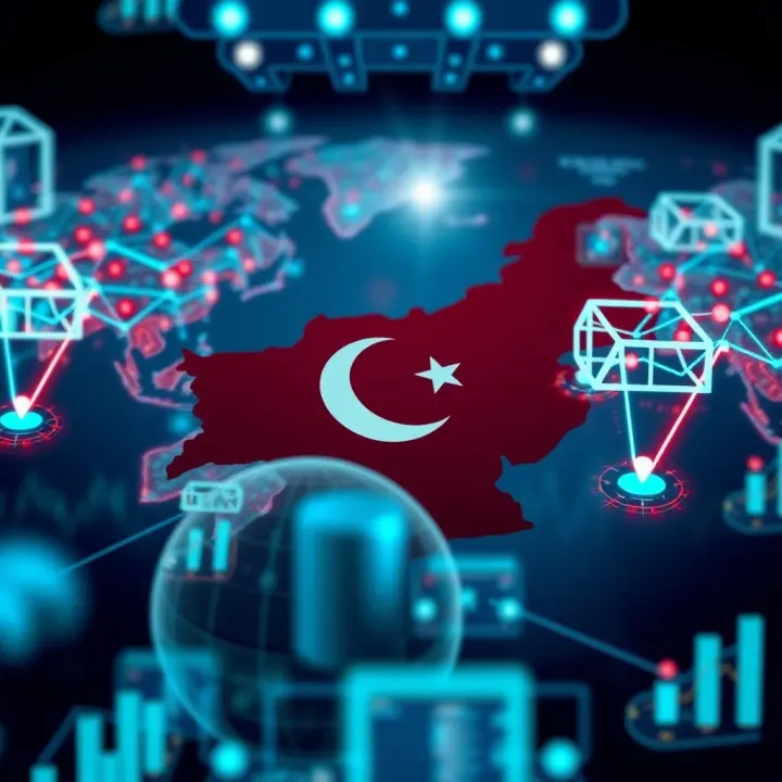 Visual representation of a global network connecting Pakistan to international forex markets