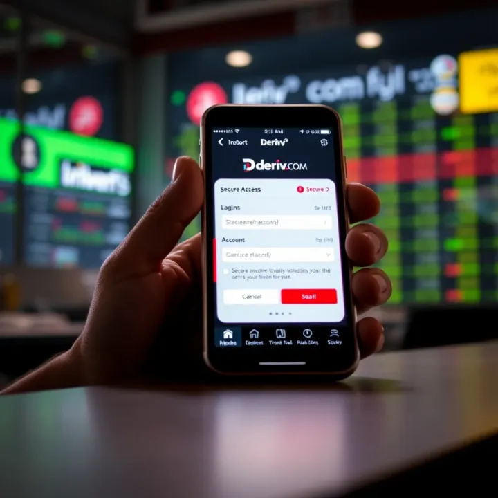 Mobile device displaying Deriv.com app with secure login and account options for traders in Pakistan