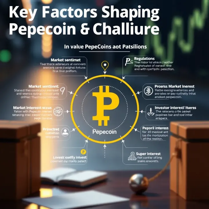 Infographic illustrating factors affecting Pepecoin value including market sentiment, regulations, and investor interest