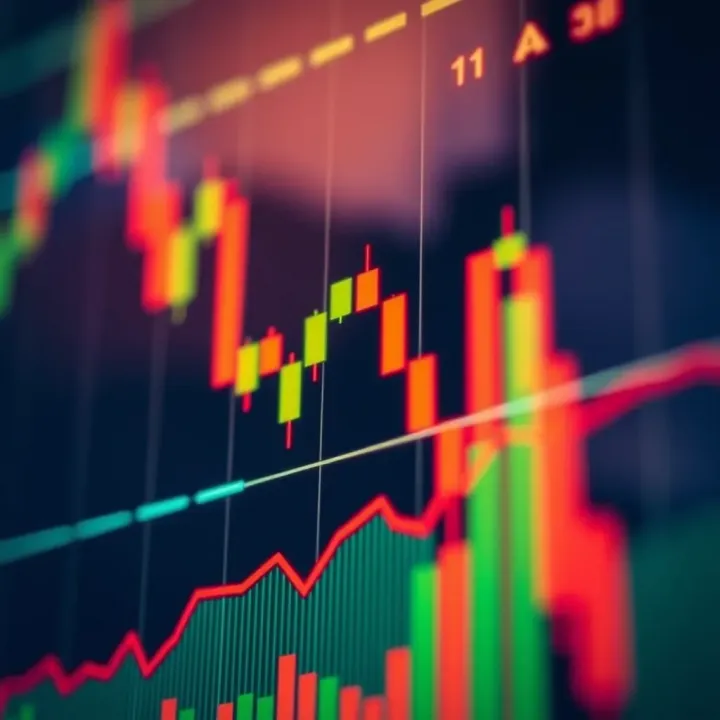 Forex trading chart showing currency pairs with upward and downward trends
