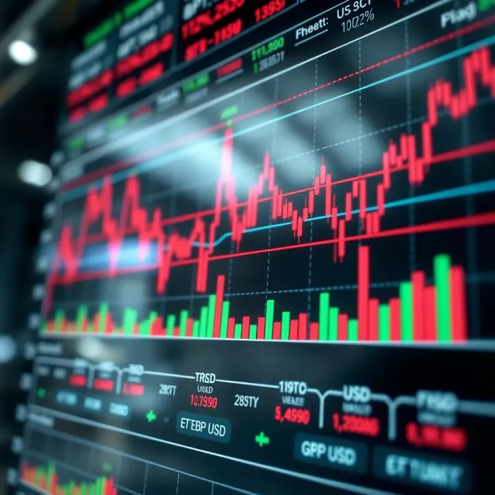 Graph showing GBP to USD exchange rate fluctuations with technical indicators