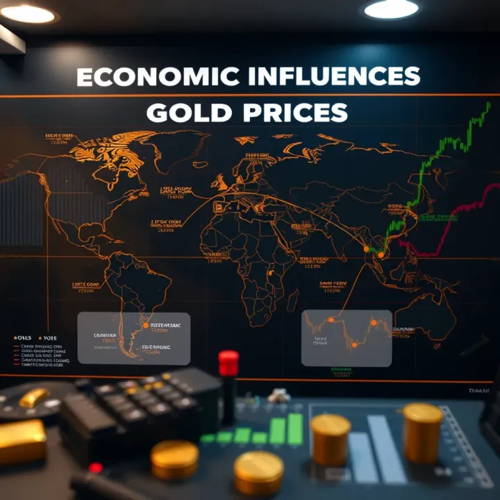Global Economic Influences on Gold Prices World map illustrating key global economic factors affecting gold prices