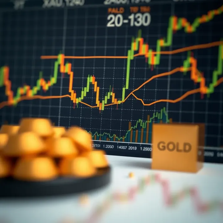 Financial chart displaying technical and fundamental analysis elements influencing gold market decisions