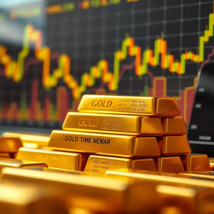 Gold Market Trading Timings Across Pakistan Gold bars stacked with a background of a stock market chart showing price trends