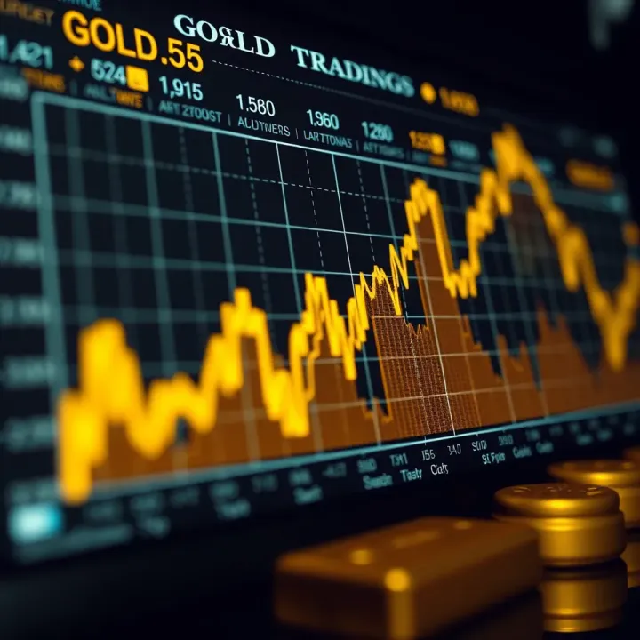 Graph showing upward and downward trends of gold price over time with economic indicators