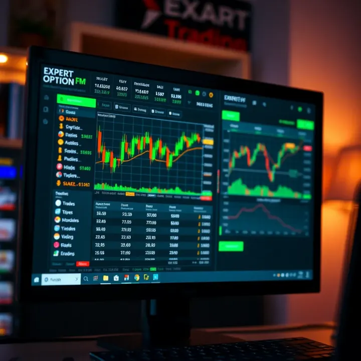 Expert Option Trading Platform Interface on PC Computer screen showing Expert Option trading platform interface with charts and trading options