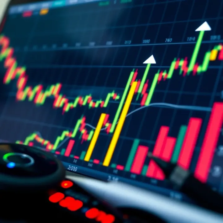 Graph showing upward trend with financial charts and trading tools