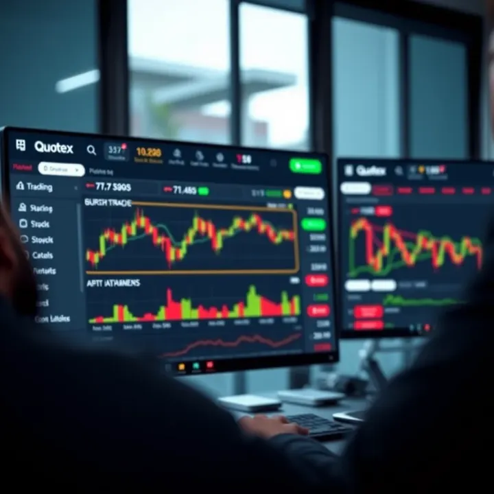 Dashboard view of Quotex demo trading platform showing charts and trading options