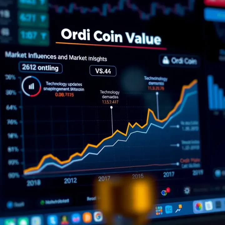 Market Influences and Forecast for Ordi Coin Value Graph illustrating factors influencing Ordi Coin value including market demand, technology updates, and expert insights
