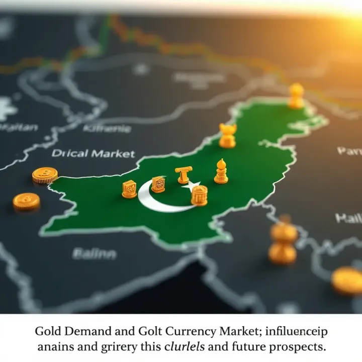 Gold Demand and Currency Influence in Pakistan's Market Map highlighting Pakistan with icons representing gold demand and currency impact on local gold market