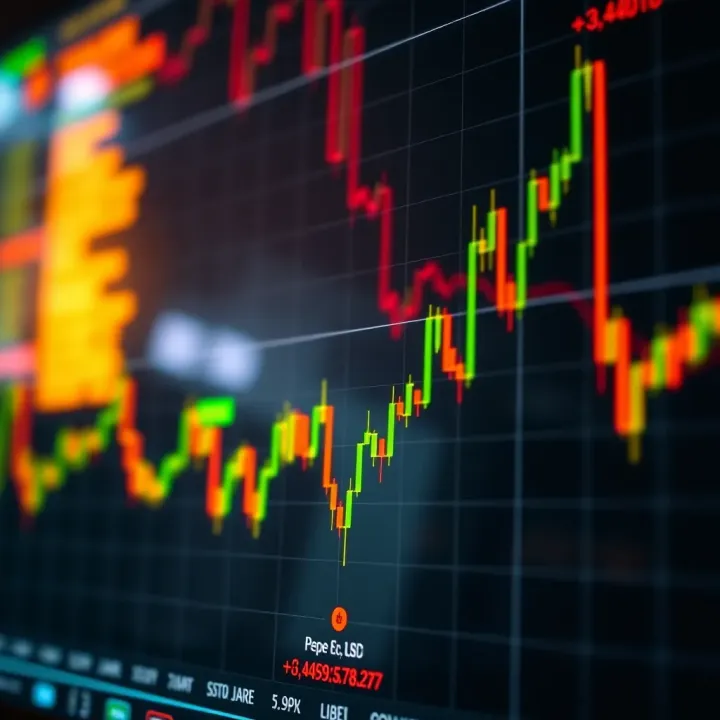 Graph showing upward and downward trends in Pepe Coin price with candlestick patterns