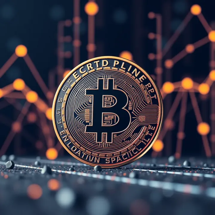 Digital representation of Pi Coin with futuristic blockchain network in background