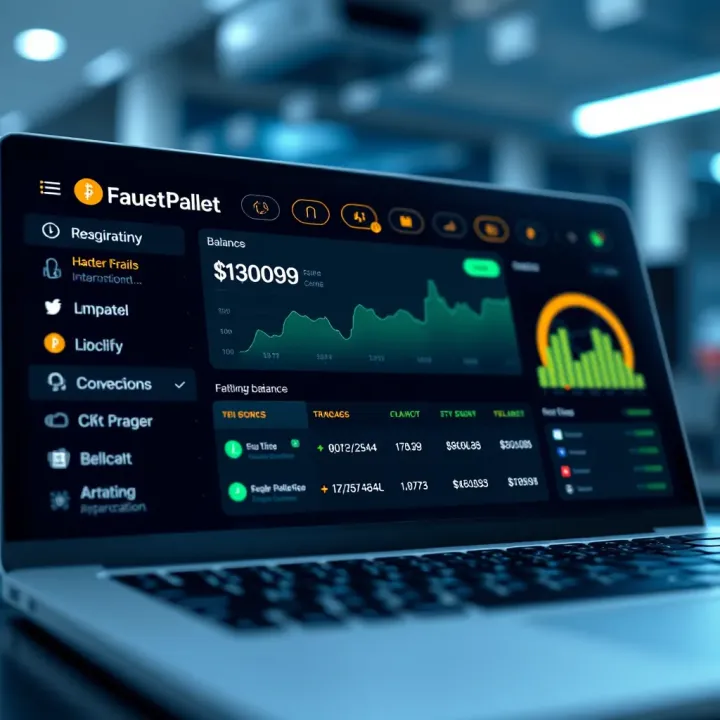 User interface showing FaucetPay Wallet dashboard with cryptocurrency balance and transaction options
