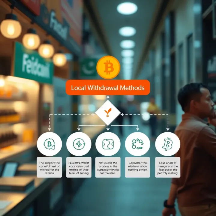 Local Withdrawal Methods for FaucetPay Wallet in Pakistan Diagram illustrating how to withdraw cryptocurrency earnings through local options in Pakistan