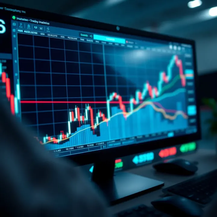 Illustration of trading strategies on digital screen with financial charts