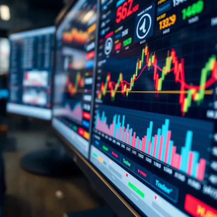 Overview of a Trading Platform Interface with Market Data User interface of a trading platform showing real-time market charts and options