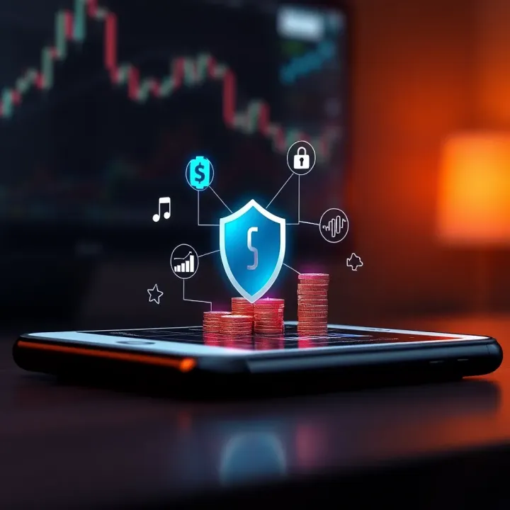 Secure Trading Transactions on a Digital Platform Illustration of secure digital transactions on a smartphone with financial icons
