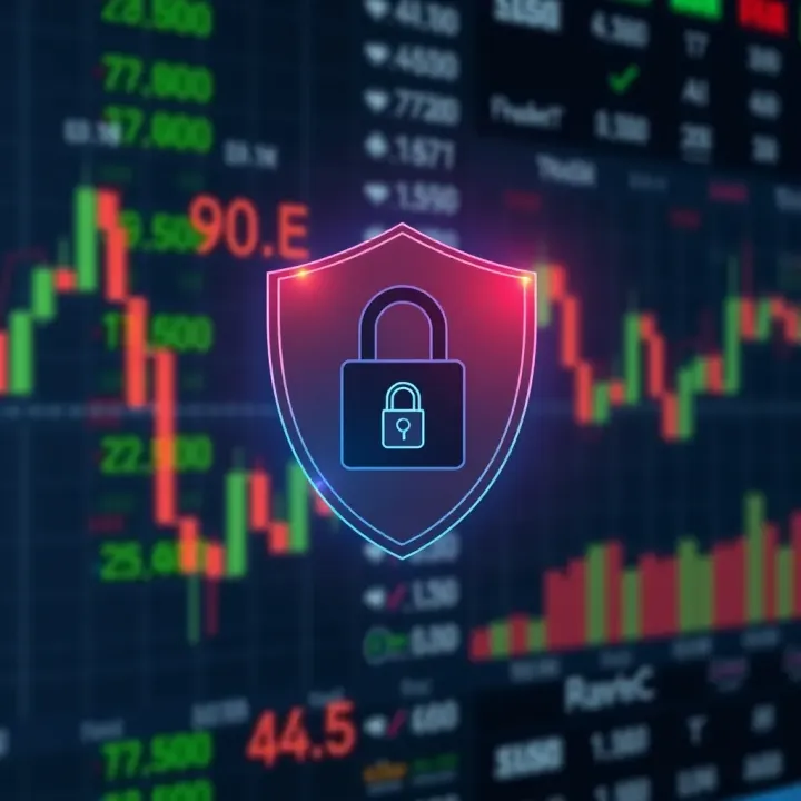 Secure Trading with Regulatory Compliance Security shield icon with a digital financial market background symbolizing secure trading under regulatory standards