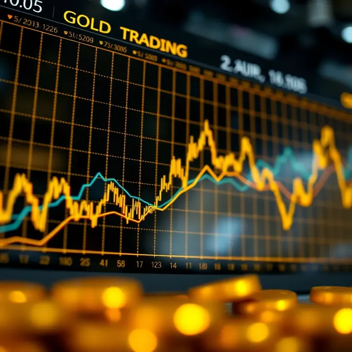 Graph depicting fluctuations in gold prices with upward and downward trends