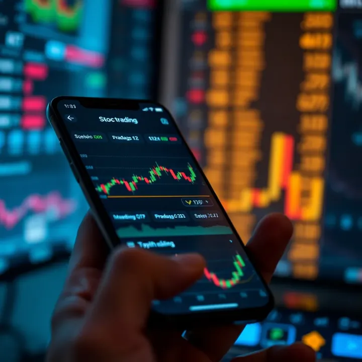Stock Trading Interface on Mobile App for Pakistani Users User interface showing stock trading charts and data on a mobile phone screen