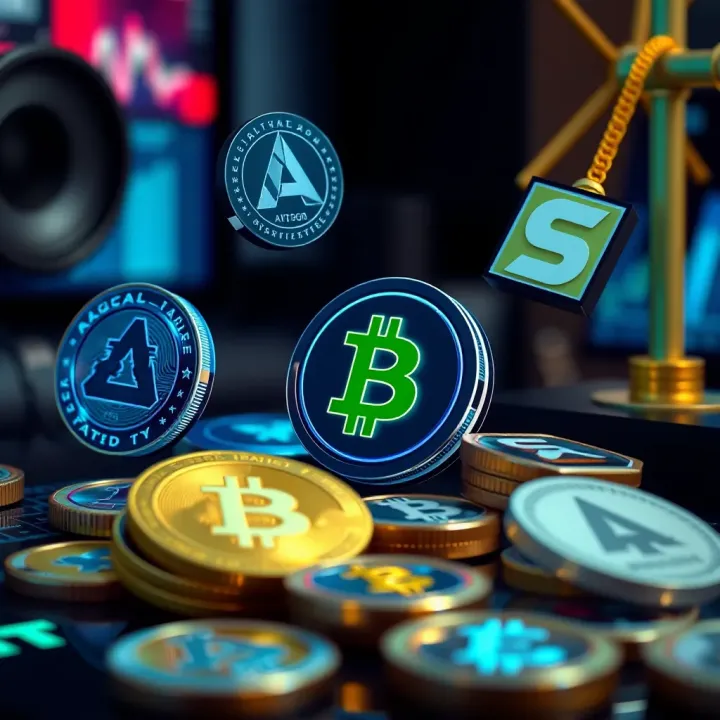 Illustration of digital currency icons representing addon money in financial and gaming contexts