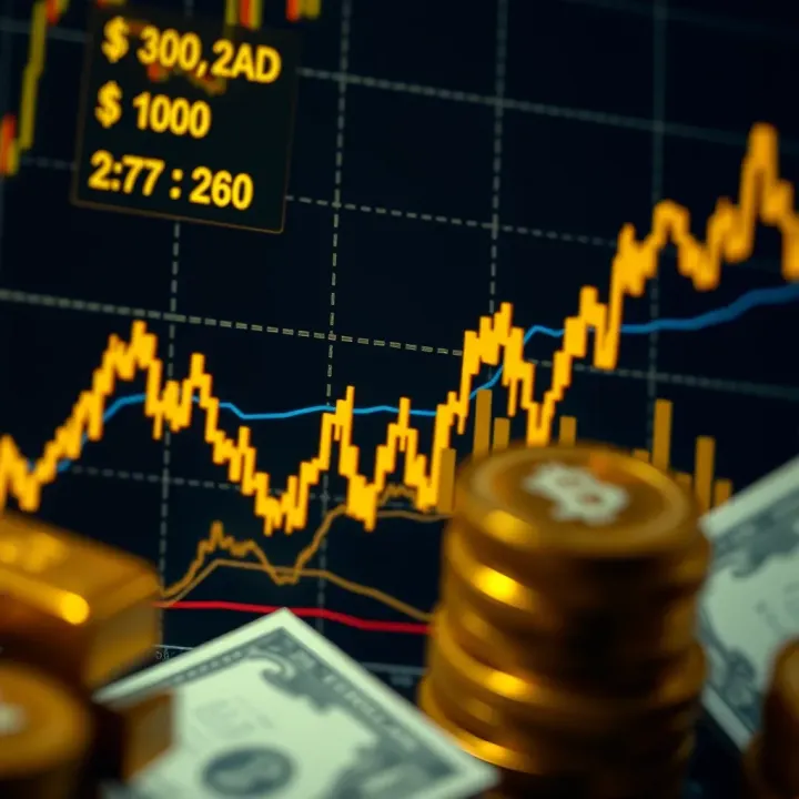 Graph showing gold price movements compared to US dollar with economic indicators