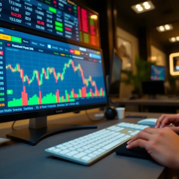 Dashboard of a trading platform displaying virtual funds and market charts for practice trading