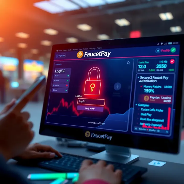 Enhanced Security Features of FaucetPay for Safe Cryptocurrency Transactions Secure login interface with two-factor authentication on a digital wallet platform
