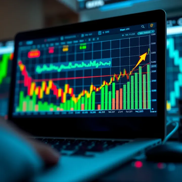 Graph showing upward trend with forex charts and virtual currency icons