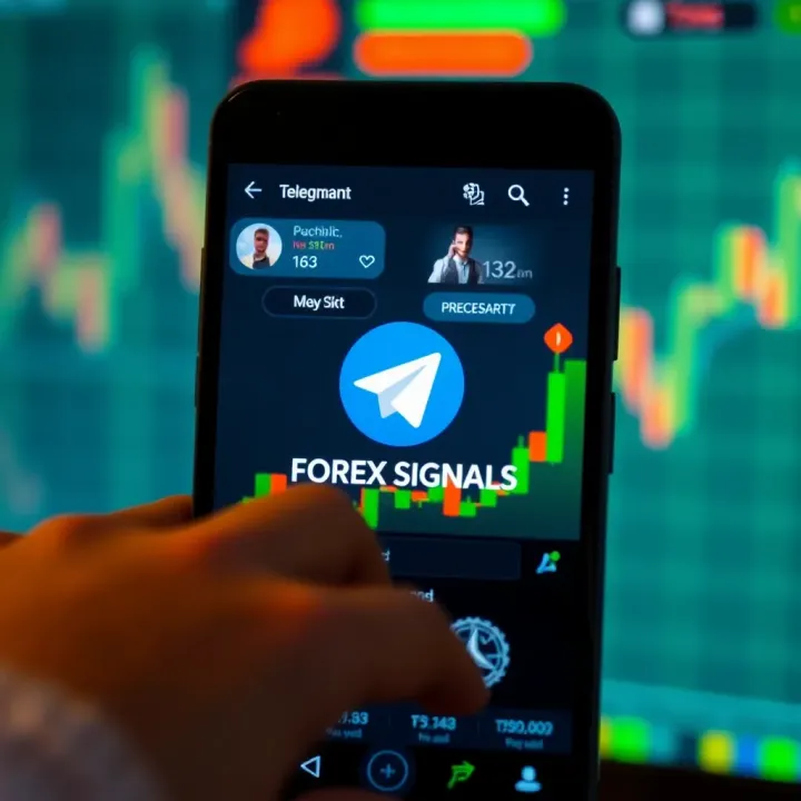 Telegram app interface displaying forex trading signals in a chat group