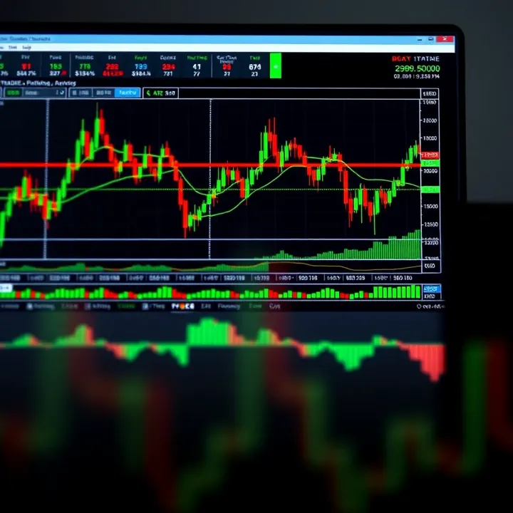 Graphical user interface of MetaTrader platform displaying candlestick charts and various trading indicators