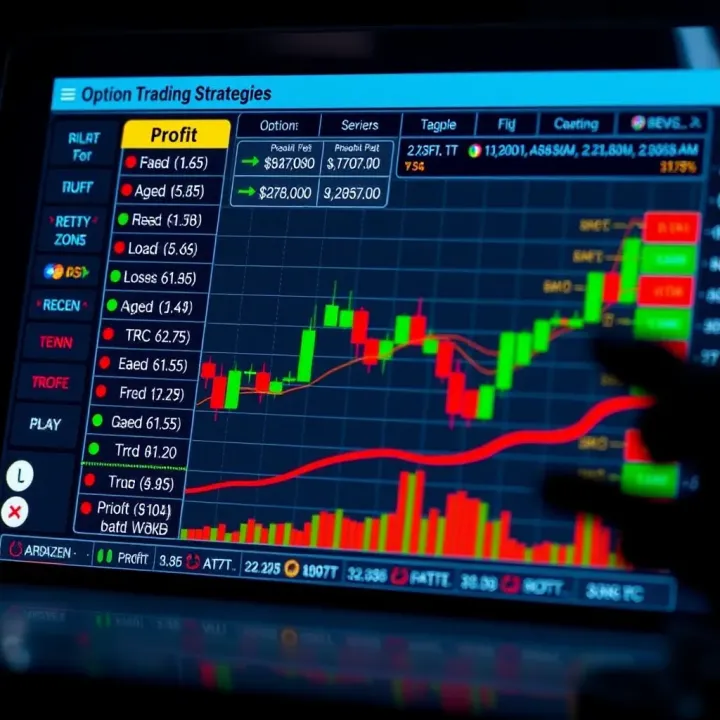 Chart displaying various option trading strategies with profit and loss zones highlighted