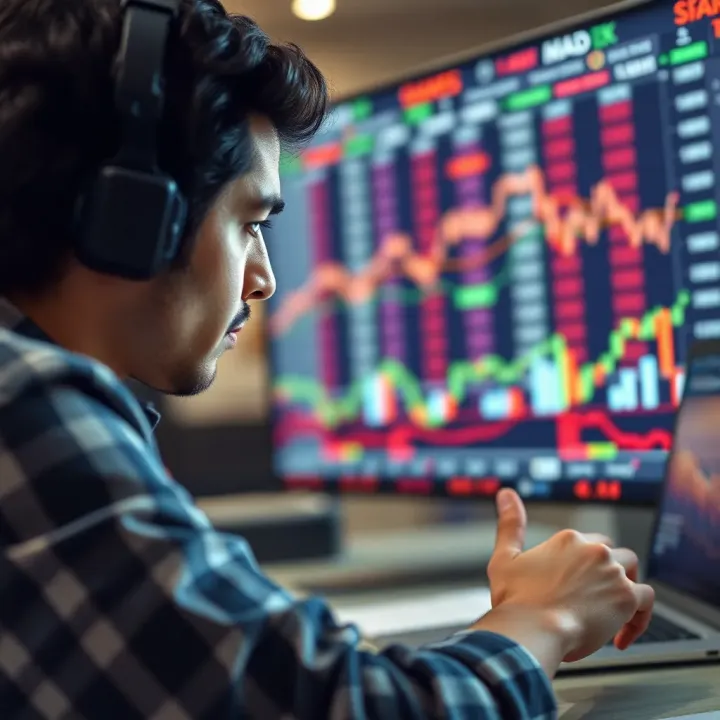 Conceptual illustration of learning stock market strategies through practice trading