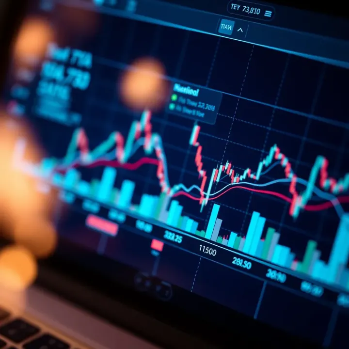 Trade Data Trends Representation Graph showing various trade data trends with lines and bars over a timeline