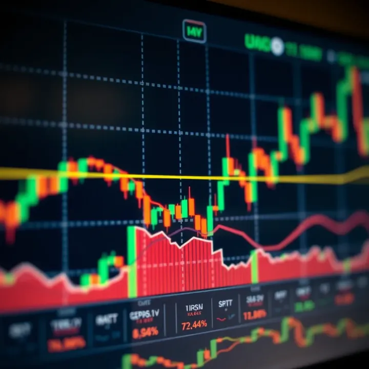 Line Chart with Technical Indicators Highlighting Market Trends Technical indicators overlay on a line chart illustrating market trends
