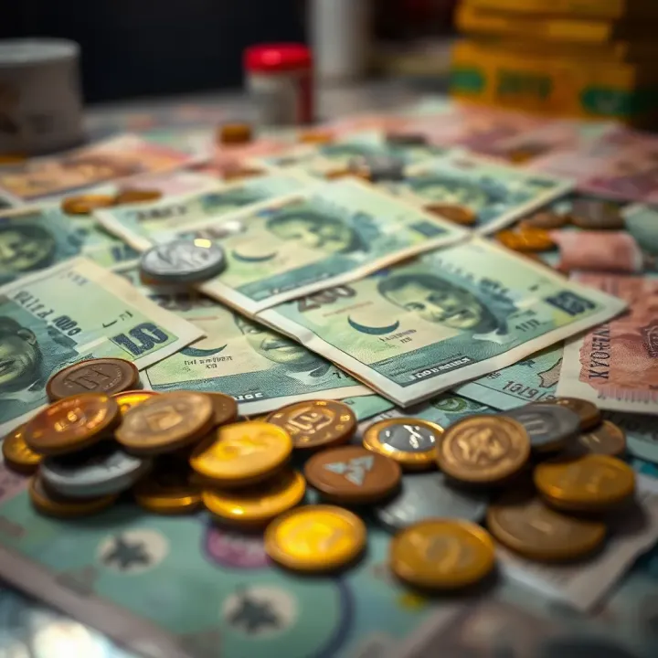 Pakistani currency notes and coins scattered on a flat surface illustrating local money