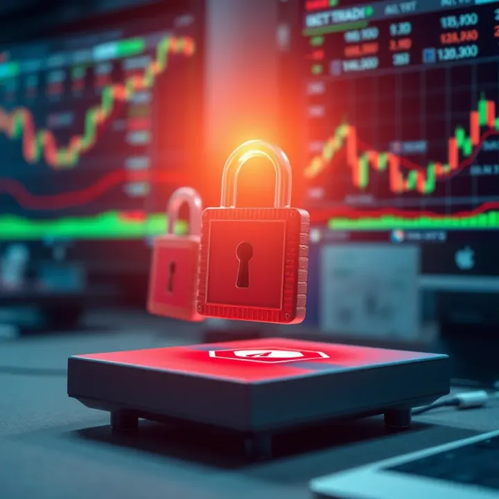 Secure Online Trading and Regulatory Compliance in Web Platforms Illustration of secure online trading with digital locks and regulatory compliance symbols