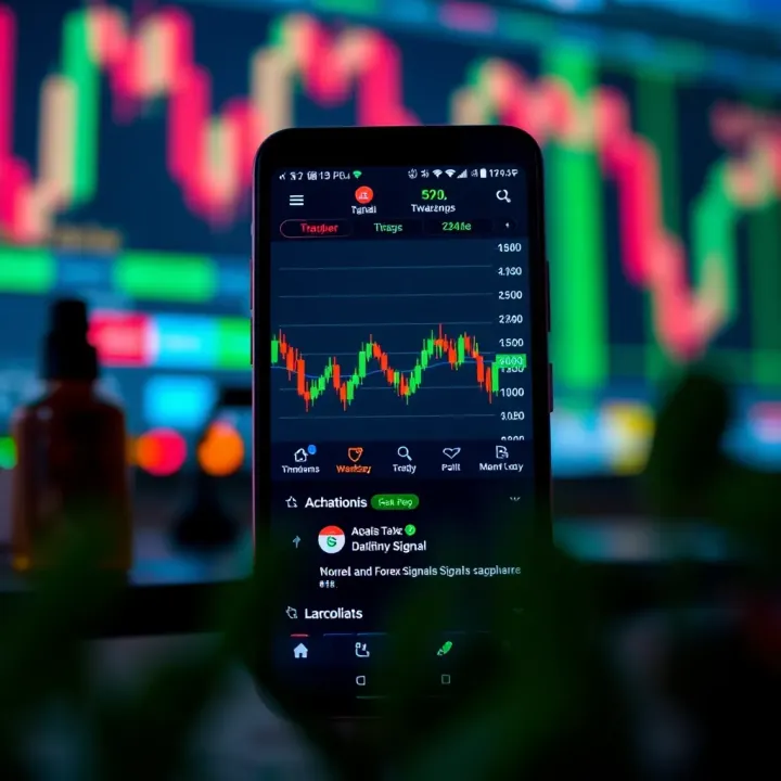 Forex Trading Charts and Signal Alerts on Mobile Devices Illustration of a mobile phone screen displaying Forex trading charts and signal notifications