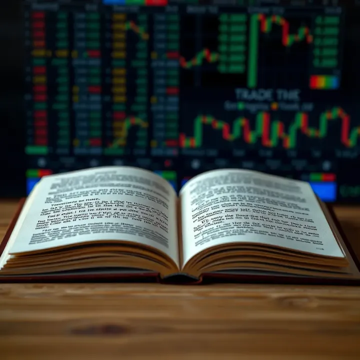 Open Book Featuring Trading Strategies and Financial Markets Insights Open book with highlighted text about financial markets and trading strategies