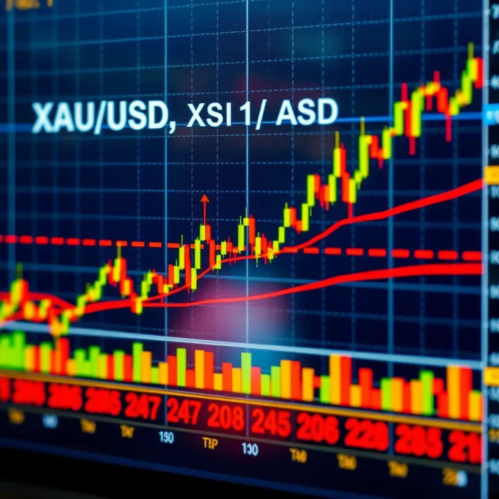 Technical indicators like moving averages and RSI applied on XAU/USD price chart