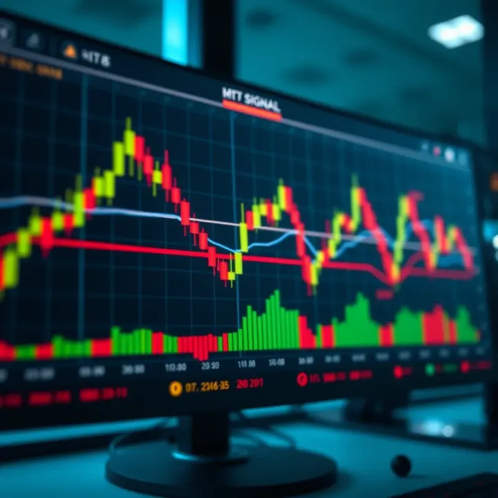 Chart view showing dynamic trading signals generated by the XHMaster Formula indicator on MT5 platform